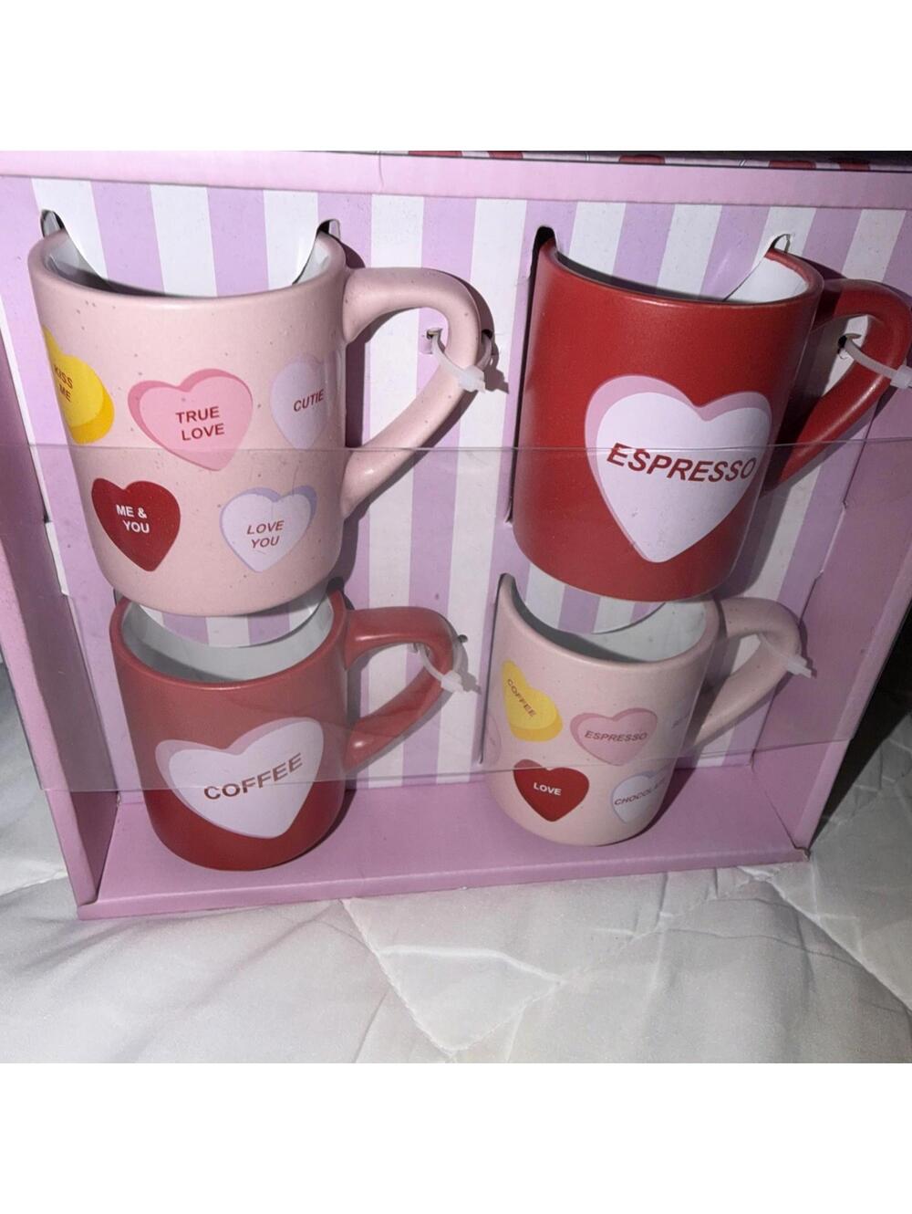 Set Of Four mini Espresso Cups Love Coffee Heart Valentine's Day